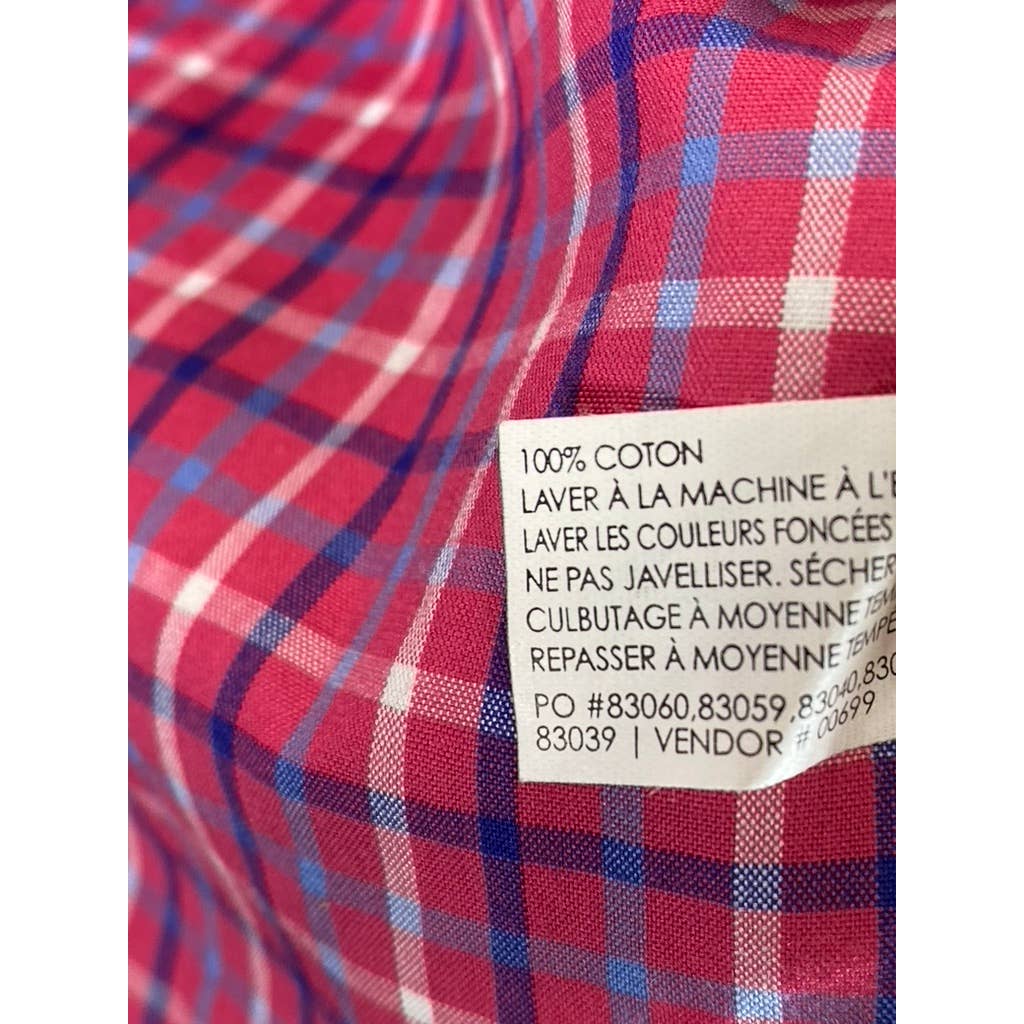 CLUB MONACO Men's Red Plaid Slim-Fit Button-Up Long-Sleeve Shirt SZ M