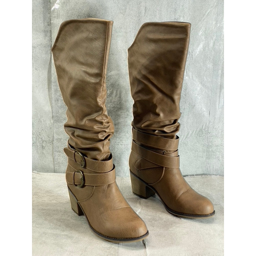 JOURNEE COLLECTION Women's Taupe Late Knee-High Block-Heel Boots SZ 6.5