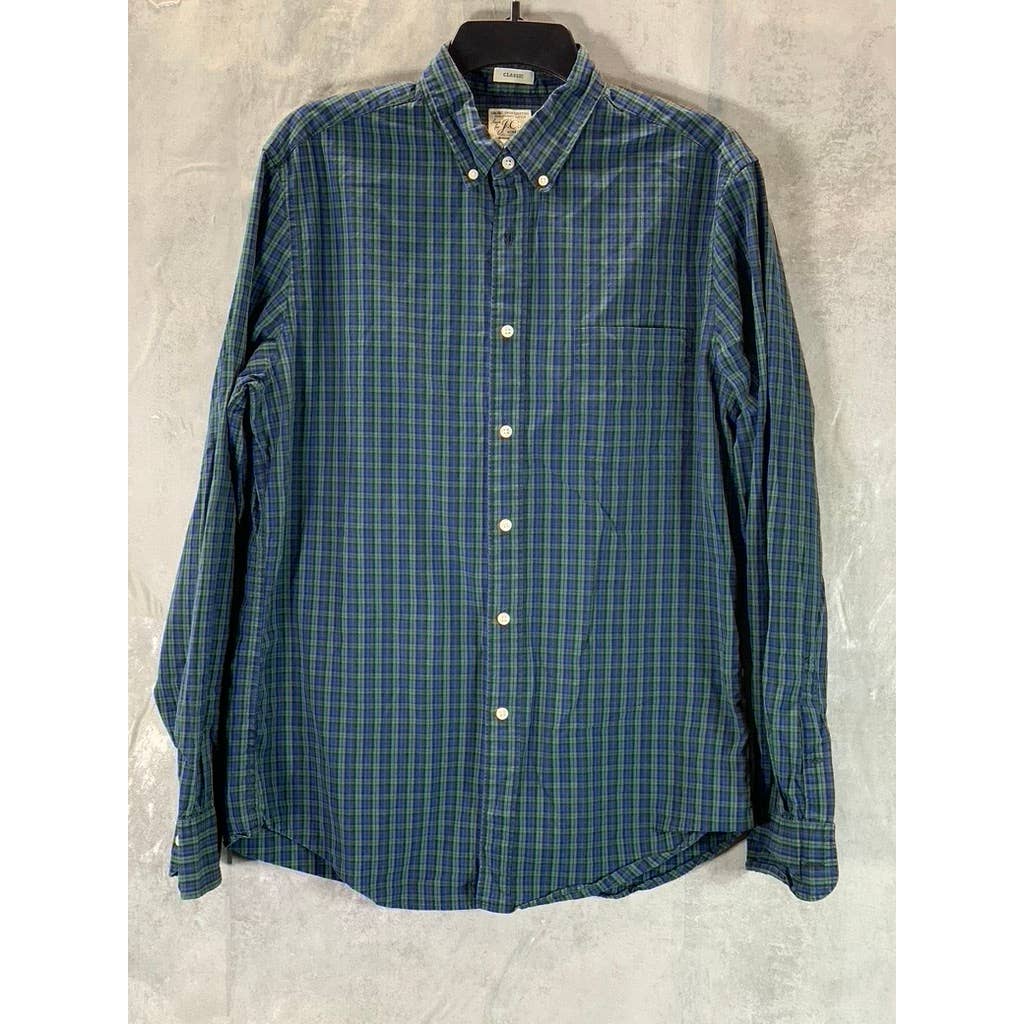 J.CREW Men's Green Secret Wash Cotton Button-Up Long-Sleeve Shirt SZ M