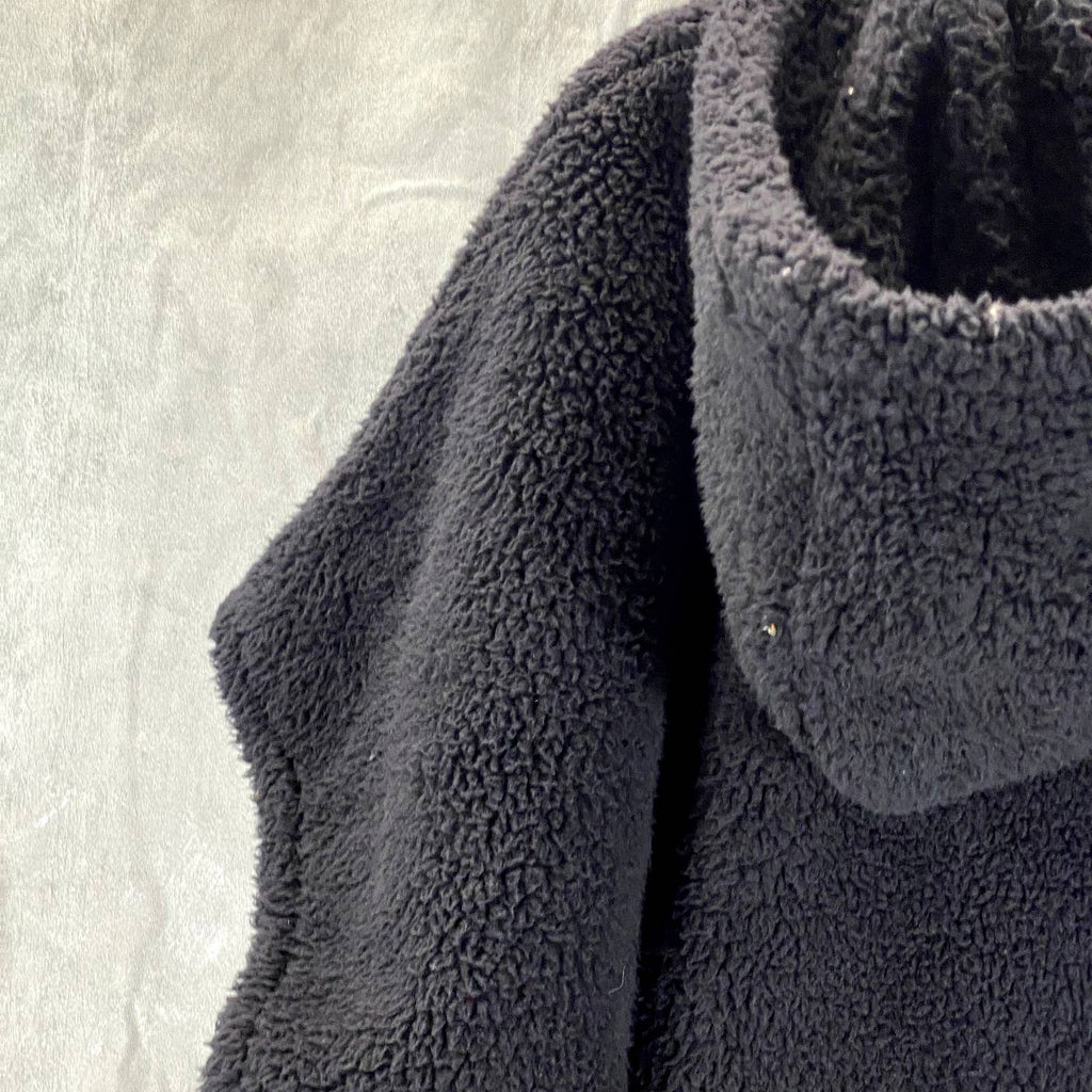 JENNI Women's Black Hooded Sherpa Kangaroo Pocket Pullover Poncho SZ OS