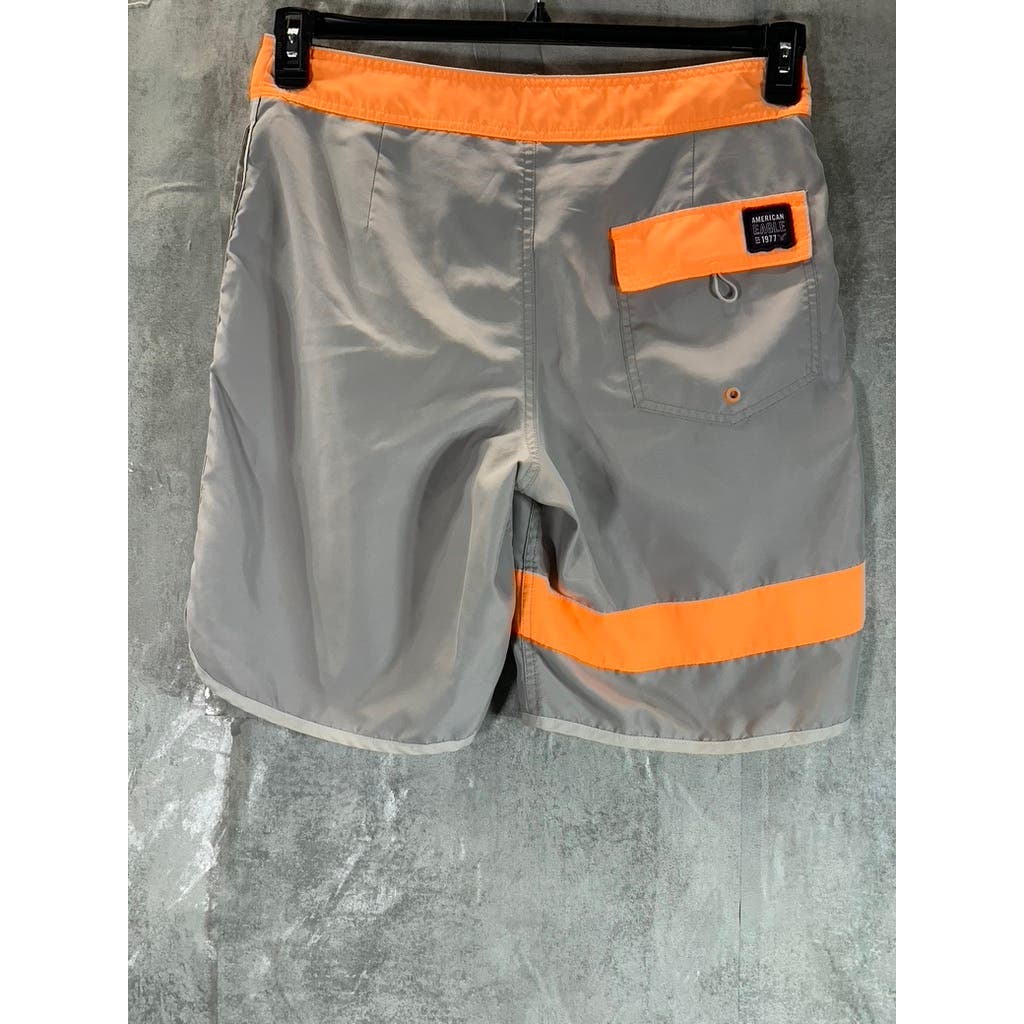 AMERICAN EAGLE OUTFITTERS Men's Gray/Orange Pull-On Swimtrunks SZ M