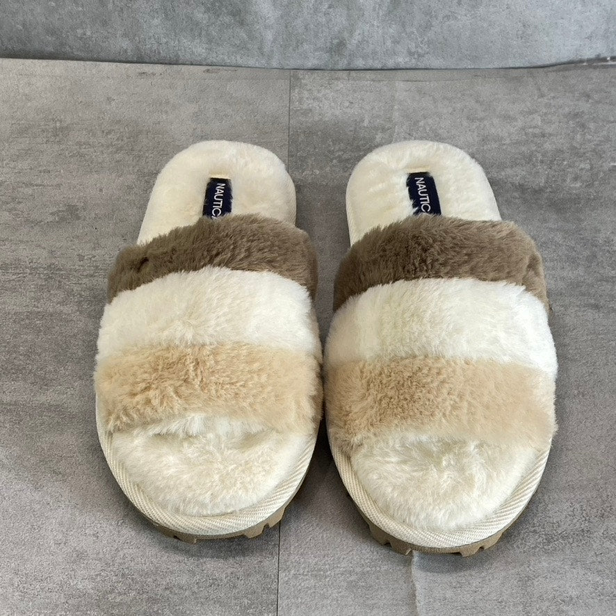 NAUTICA Women's Natural Chyler Faux-Fur Slide Slippers SZ 8