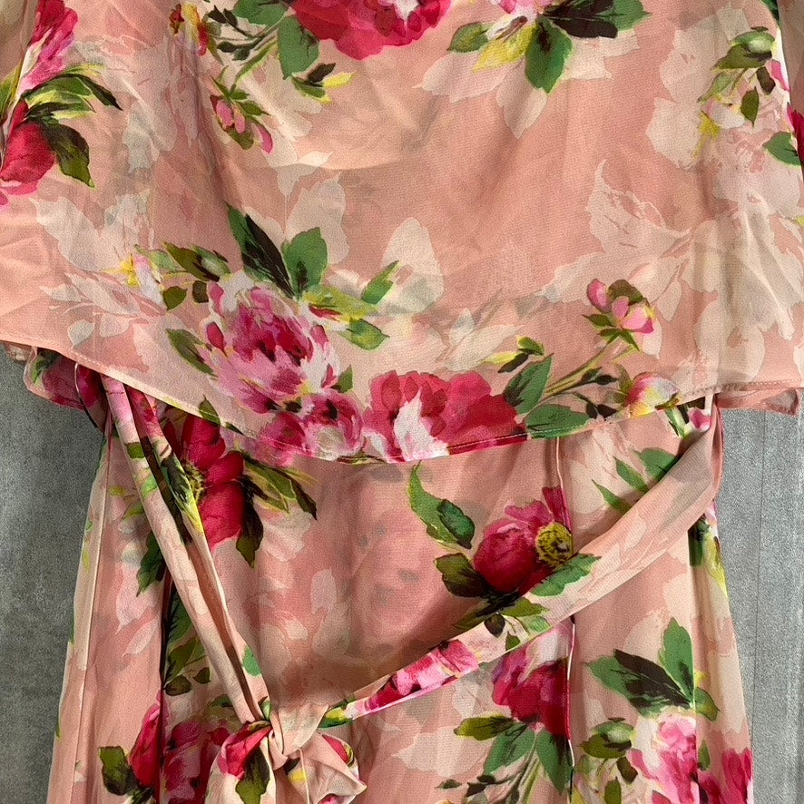 JESSICAS HOWARD Women's Petite Blush Floral Print Short Split Sleeve Tie Waist