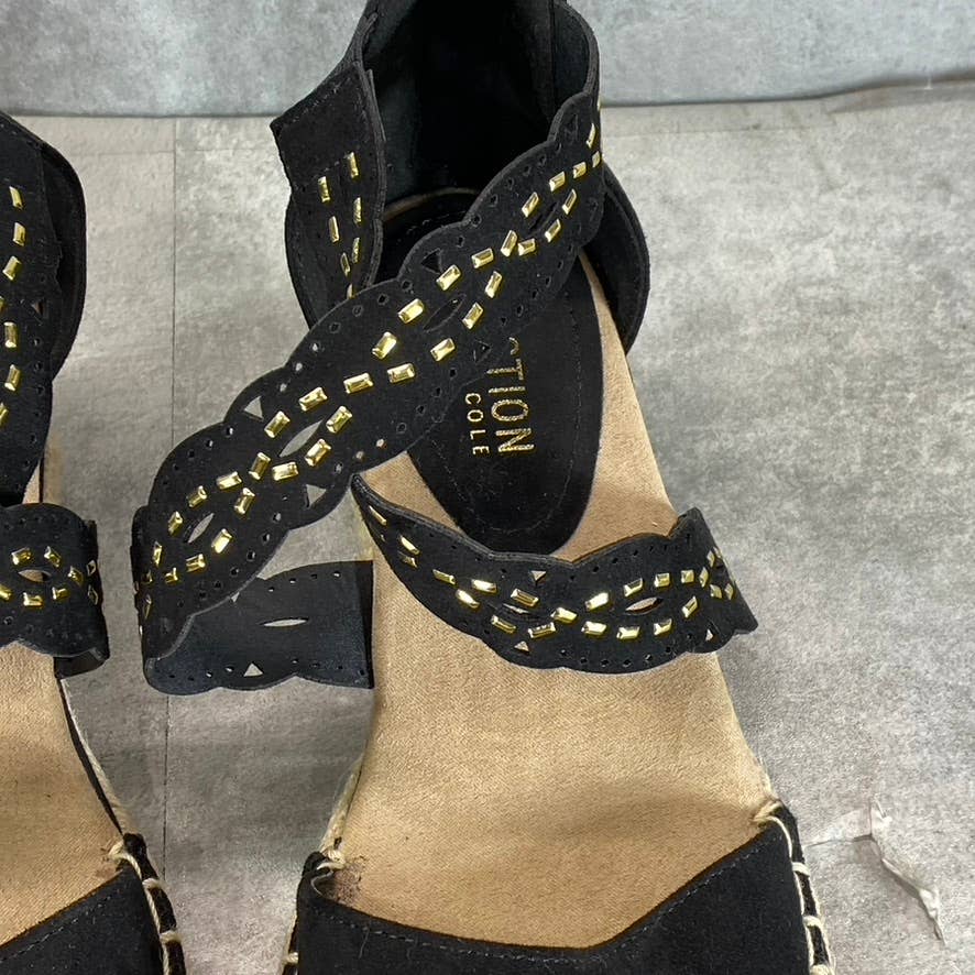 KENNETH COLE REACTION Women's Black Clo X Band Laser Espadrille Wedge Sandal SZ6