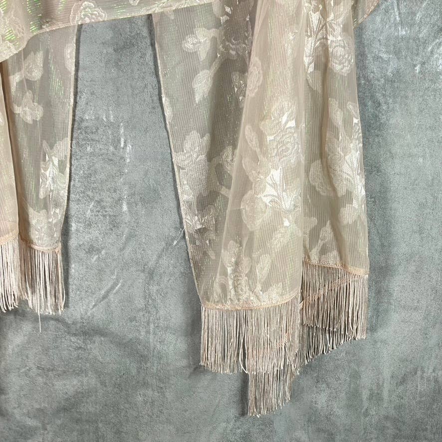 INC Women's Blush Floral-Print Sheer Metallic Fringe-Trim Wrap SZ OS