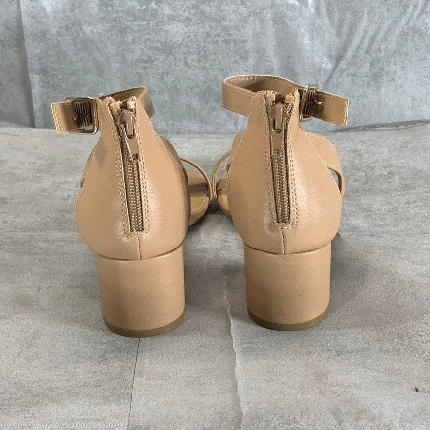 SUN+STONE Women's Nude Jackee Round-Toe Ankle-Strap Block-Heel Dress Sandals SZ8