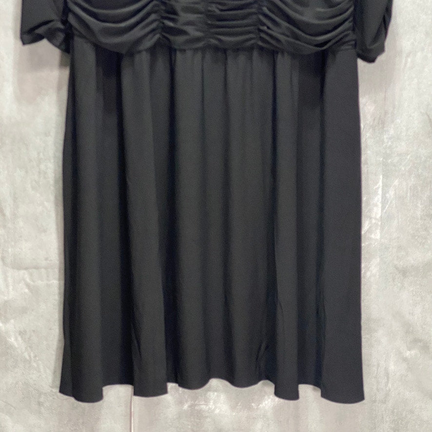 NY COLLECTION Plus Size Solid Black 3/4 Sleeve Ruched Waist Pull-Over A-Line Dress SZ 3X