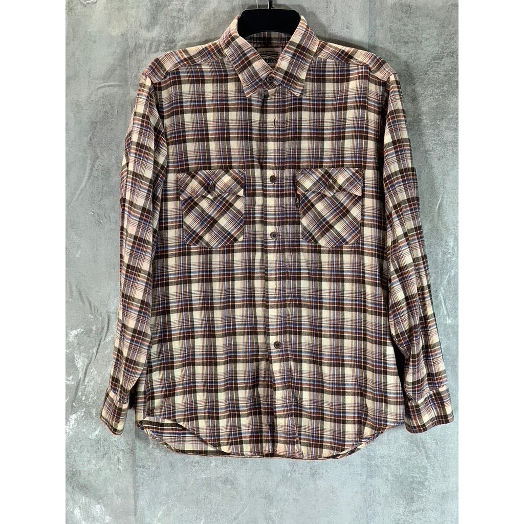 LEVI'S Men's Brown Classic Western Plaid Flannel Standard-Fit Shirt SZ M