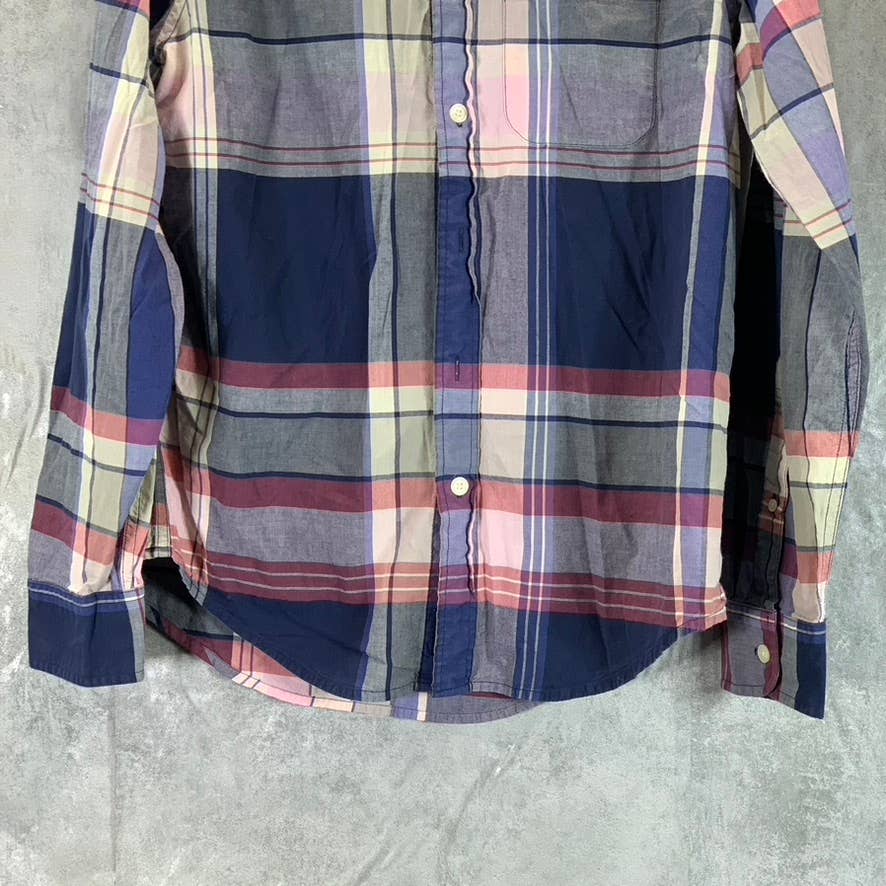 ABERCROMBIE & FITCH Men's Navy/Pink Madras Large Check Button-Up Shirt SZ M