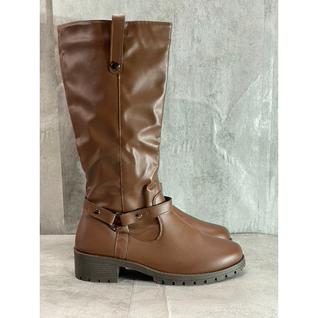 OLIVIA MILLER Women's Dark Brown Faux Leather Kristen Riding Knee-High Boots SZ 10