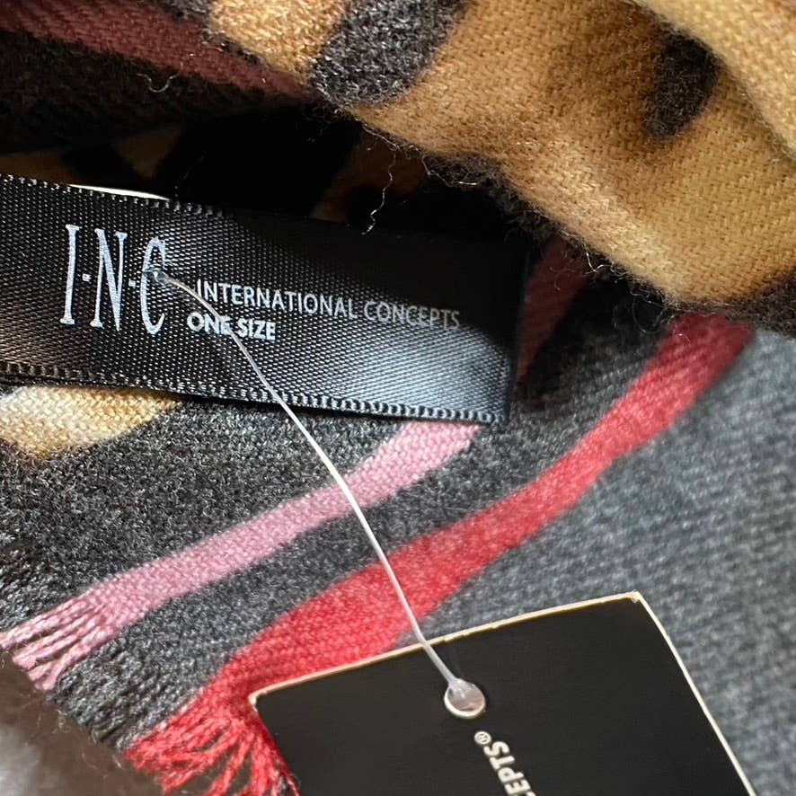 INC INTERNATIONAL CONCEPTS Women's Brown Leopard-Print Striped Wrap SZ OS