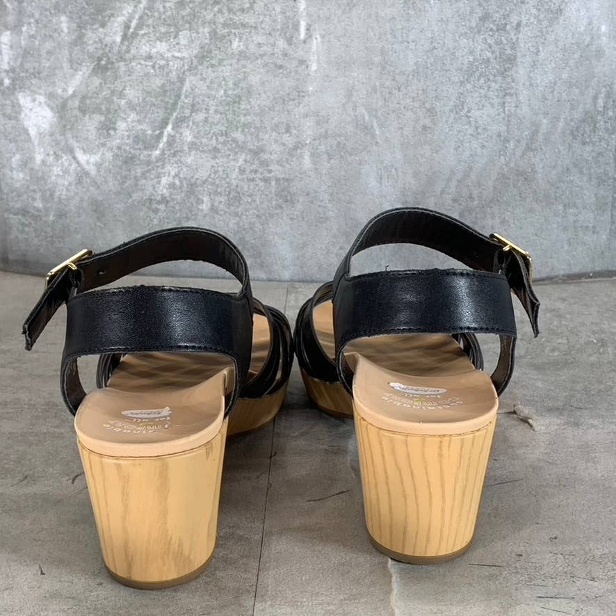 DR. SCHOLL'S Women's Black Faux-Leather First Of All Ankle-Strap Sandals SZ 8.5