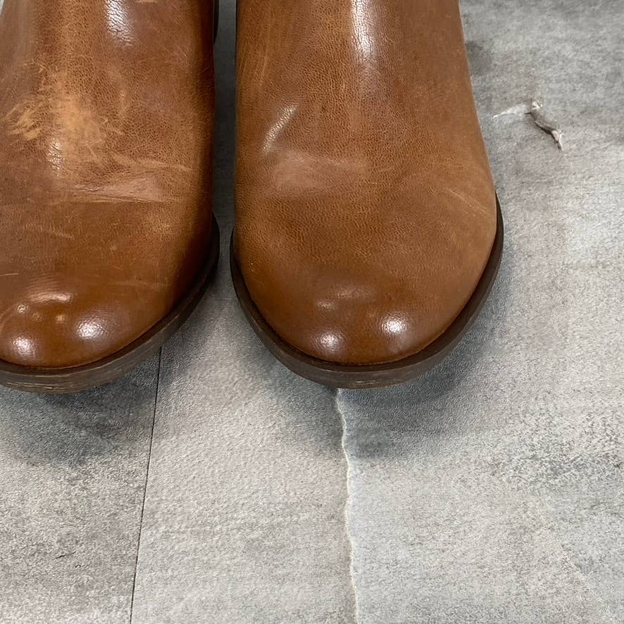 LUCKY BRAND Women's Toffee Barillos Leather Basel Double Block-Heel Boots SZ 6.5