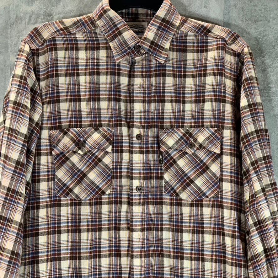 LEVI'S Men's Brown Classic Western Plaid Flannel Standard-Fit Shirt SZ M