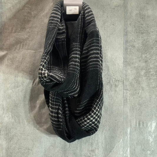 MODENA Women's Black-White Airspun Woven Plaid Infinity Scarf SZ OS