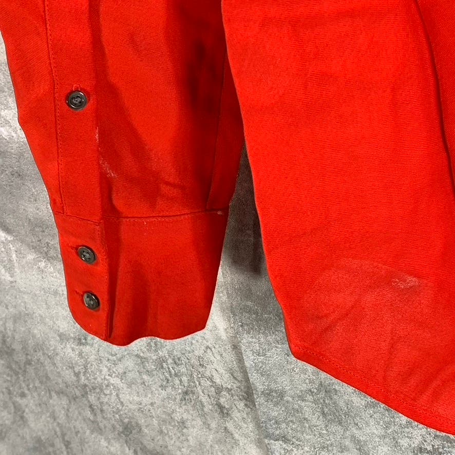 J.CREW Women's Bold Red Button-Up Long Sleeve Collarless Top SZ 00