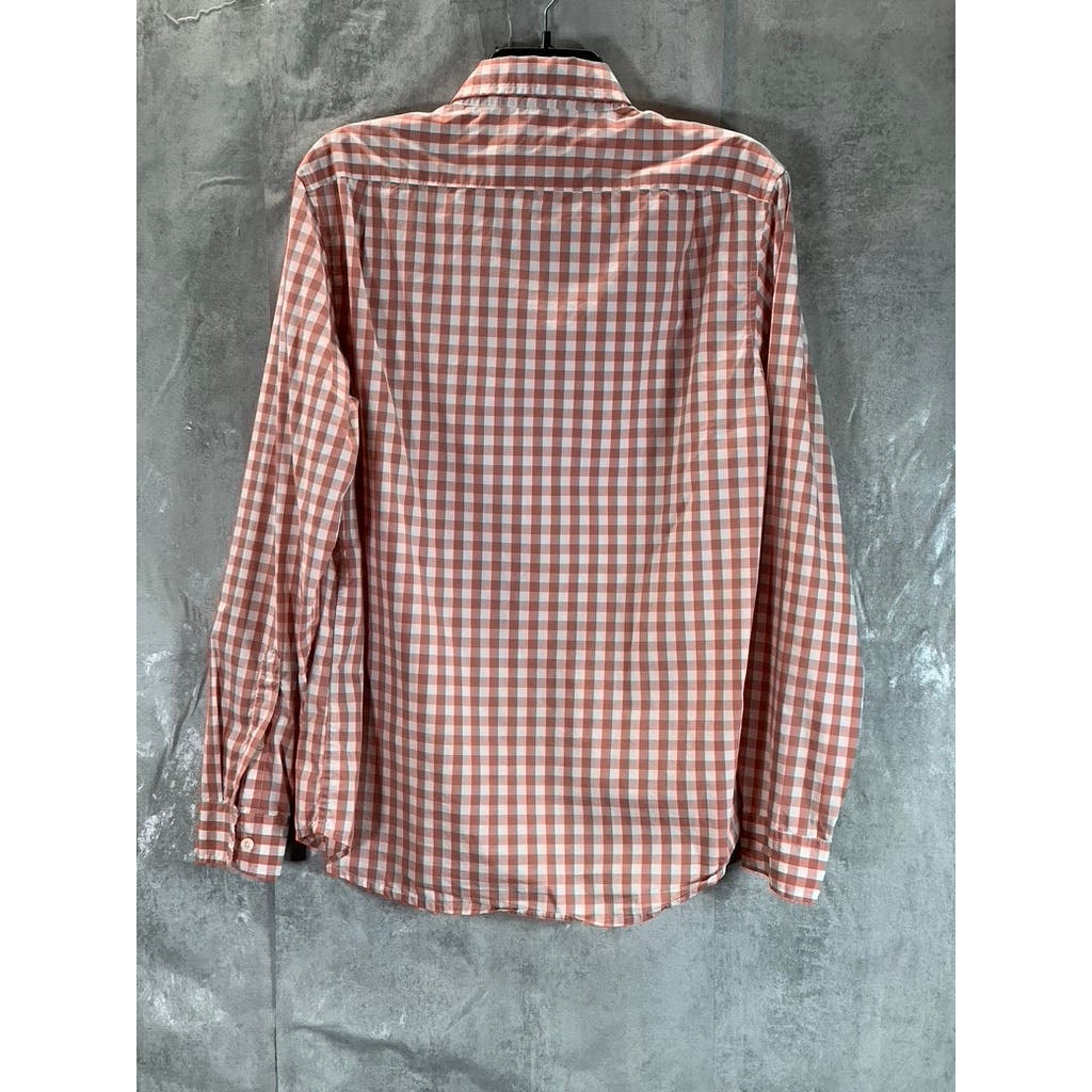 TAILOR VINTAGE Men's Orange/White Gingham Performance Stretch Shirt SZ M