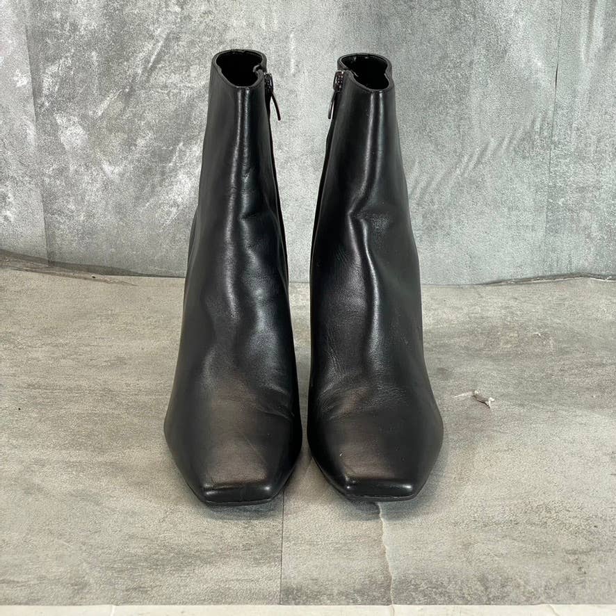 NINE WEST Women's Black Leather Jozy Square-Toe Heeled Booties SZ 9