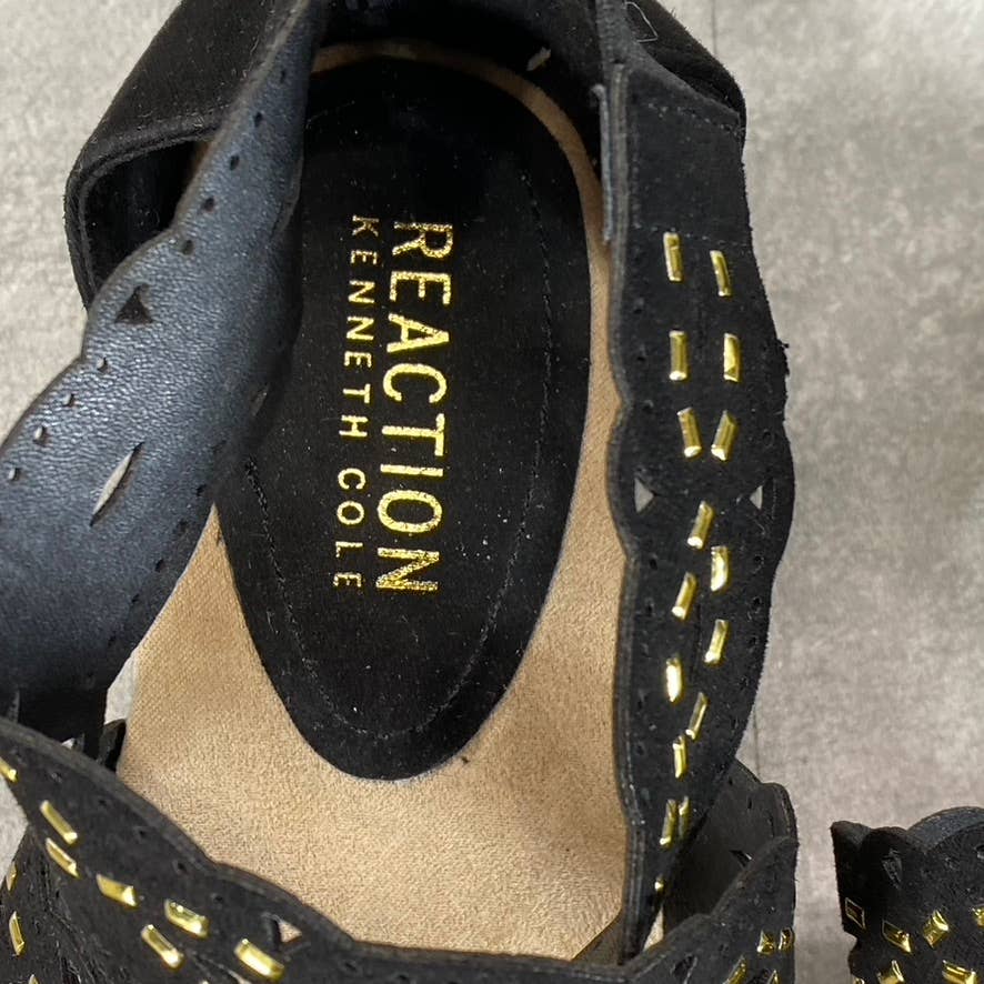 KENNETH COLE REACTION Women's Black Clo X Band Laser Espadrille Wedge Sandal SZ6