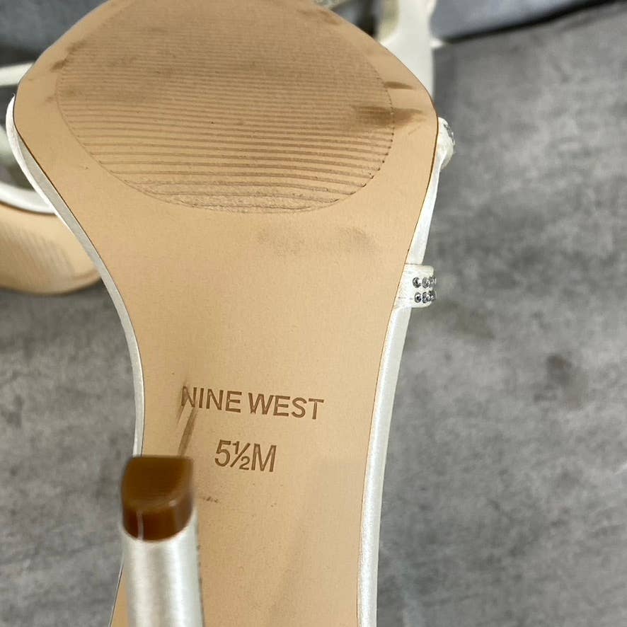 NINE WEST Women's Ivory Irelynn Ankle-Strap Rhinestone Dress Sandals SZ 5.5