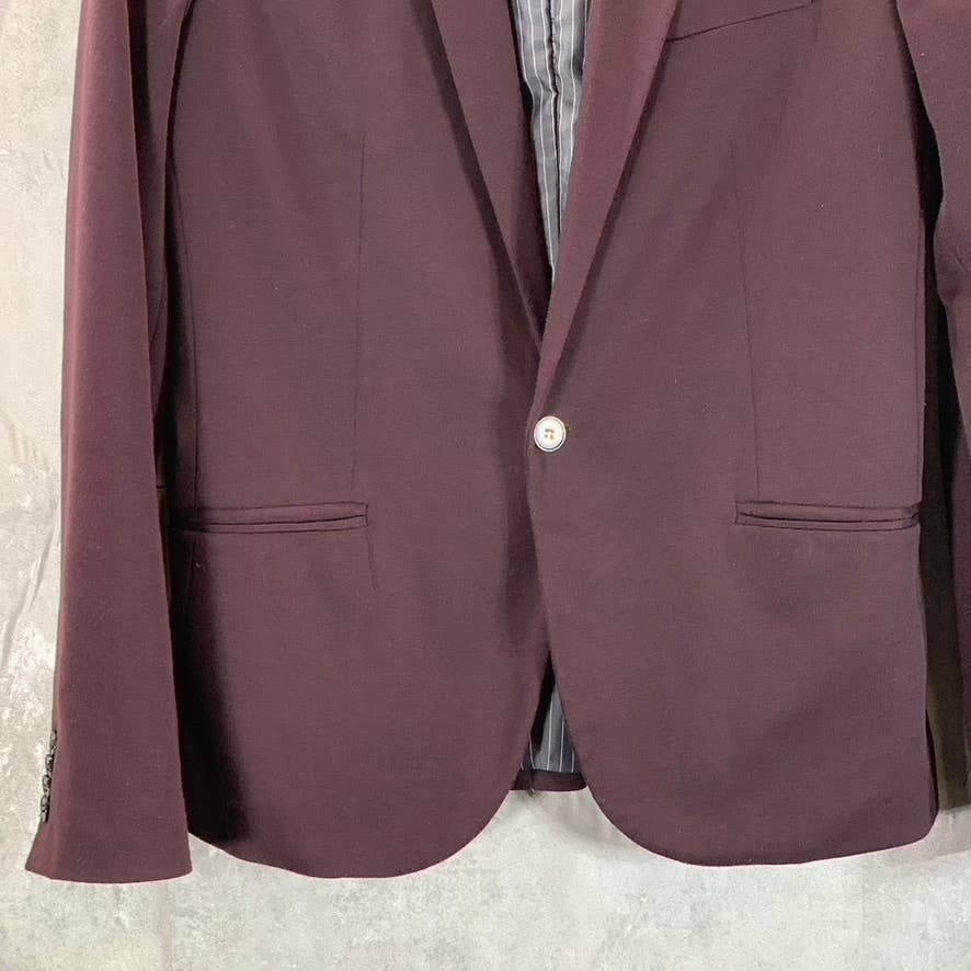 ZARA MAN Men's Burgundy Straight-Fit One-Button Blazer SZ L