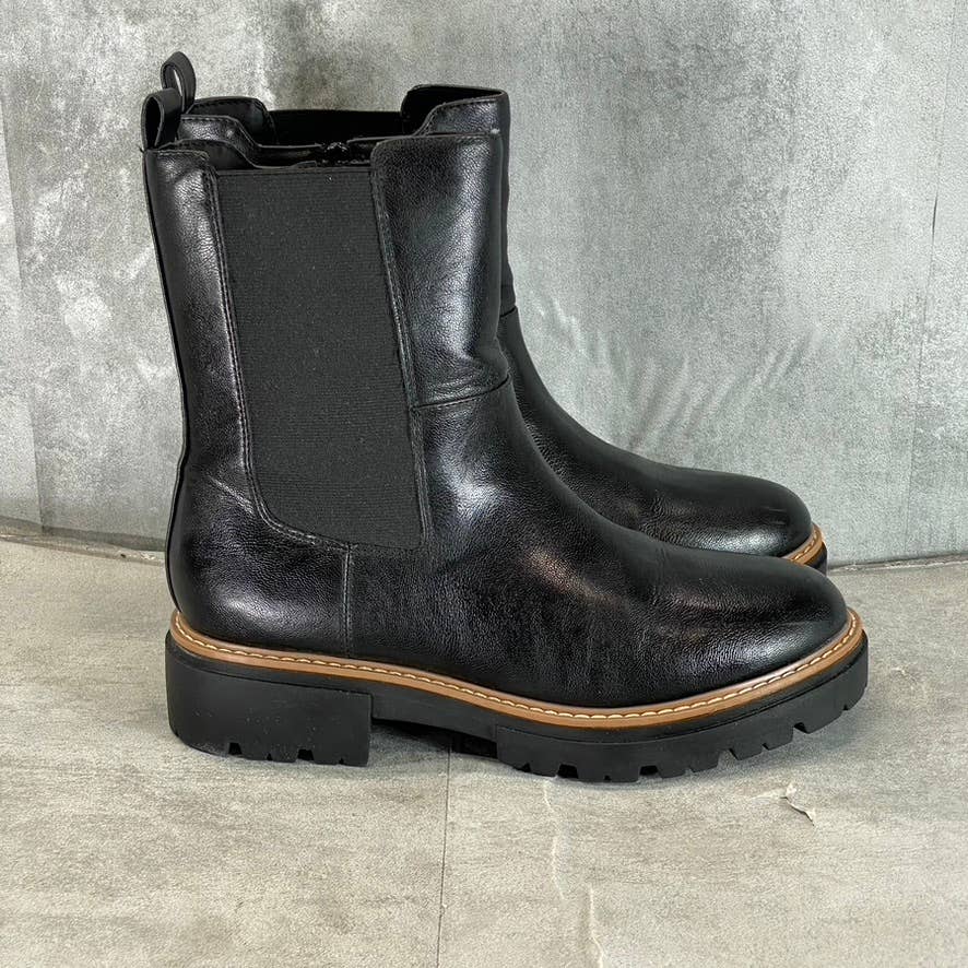 SUN+STONE Women's Black Faux-Leather Burklee Round-Toe Side-Zip Boots SZ 9
