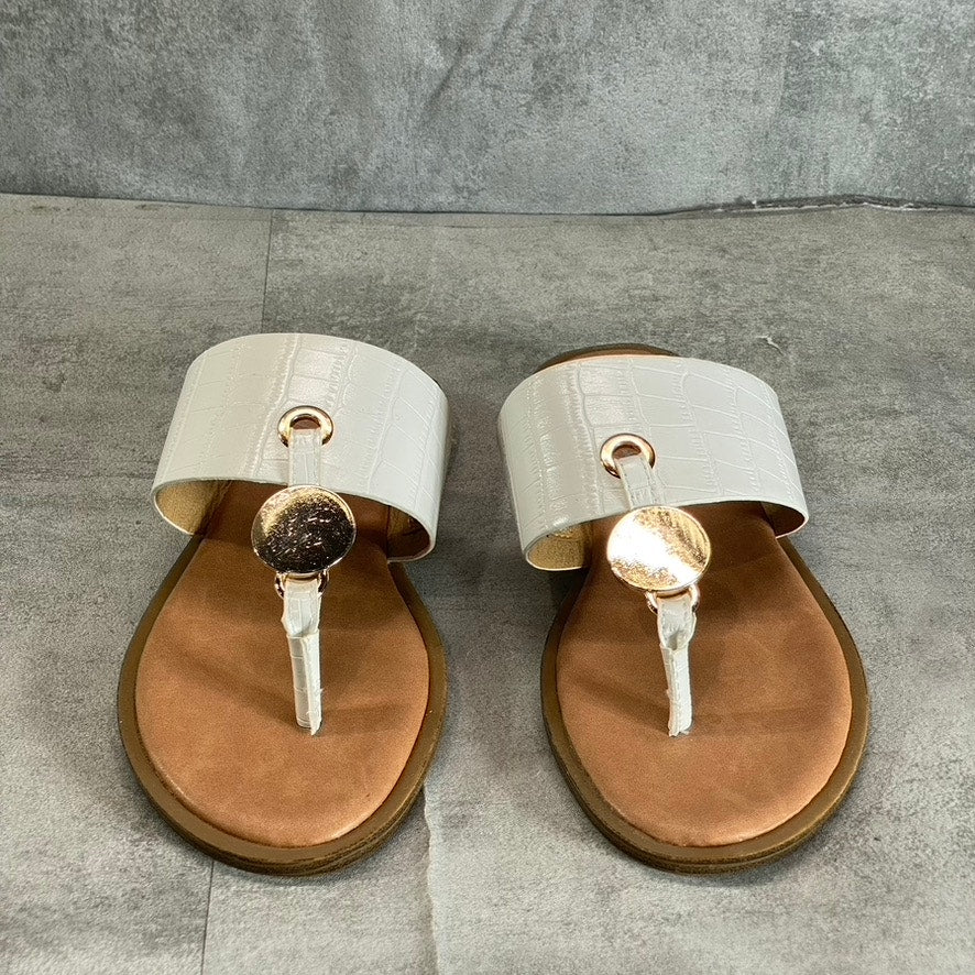 GC SHOES Women’s White Candace Memory Foam Thong Slip-On Flat Sandals SZ 6