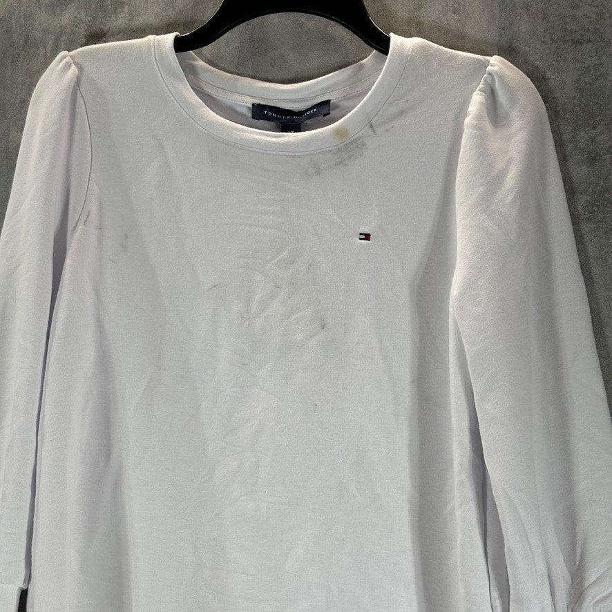 TOMMY HILFIGER Women's White Global Cuff Long-Sleeve Scoopneck Top SZ S