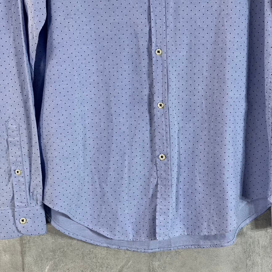 ZARA Men's Light Blue Mini Dot Printed Slim-Fit Button-Up Cotton Shirt SZ L