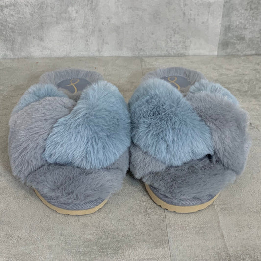 SAM EDELMAN Blue Grey Faux Fur Cross Band Jaley Slip-On Slippers SZ 7