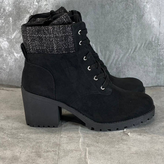 SUN+STONE Women's Black Romina Lug-Sole Block-Heel Lace-Up Hiker Booties SZ11