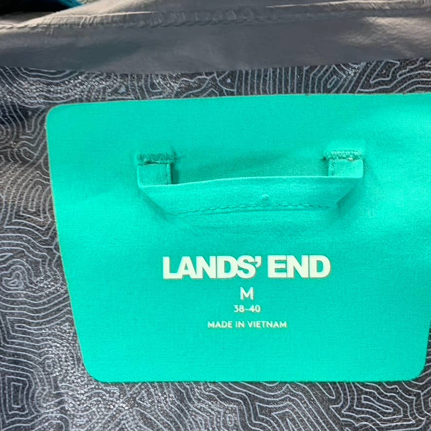 LANDS' END Men's Aqua Green Colorblocked Zip-Up Hooded Waterproof Jacket SZ M