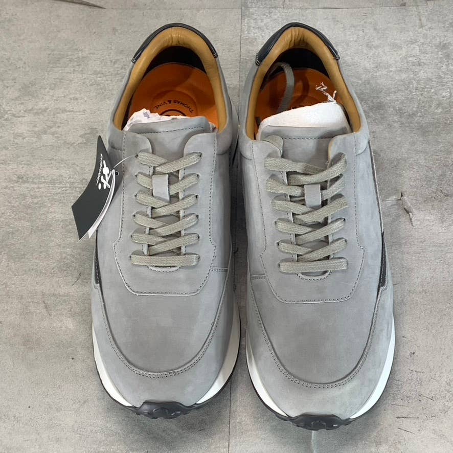 THOMAS & VINE Men's Gray Leather Lowe Lace-Up Casual Sneakers SZ 9