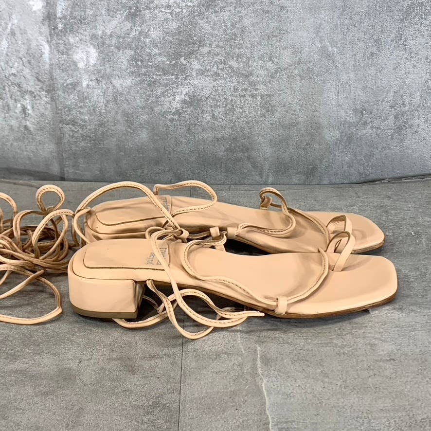 JEFFREY CAMPBELL Women's Blush Leather Agate-2 Square-Toe Block-Heel Sandals SZ7