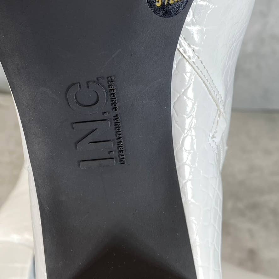 INC INTERNATIONAL Women's White Croc Dasha Square-Toe Block-Heel Boots SZ 9.5