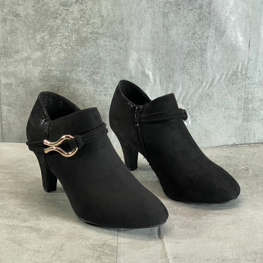 KAREN SCOTT Women's Black Microsuede Melanni Almond-Toe Slip-On Booties SZ 7