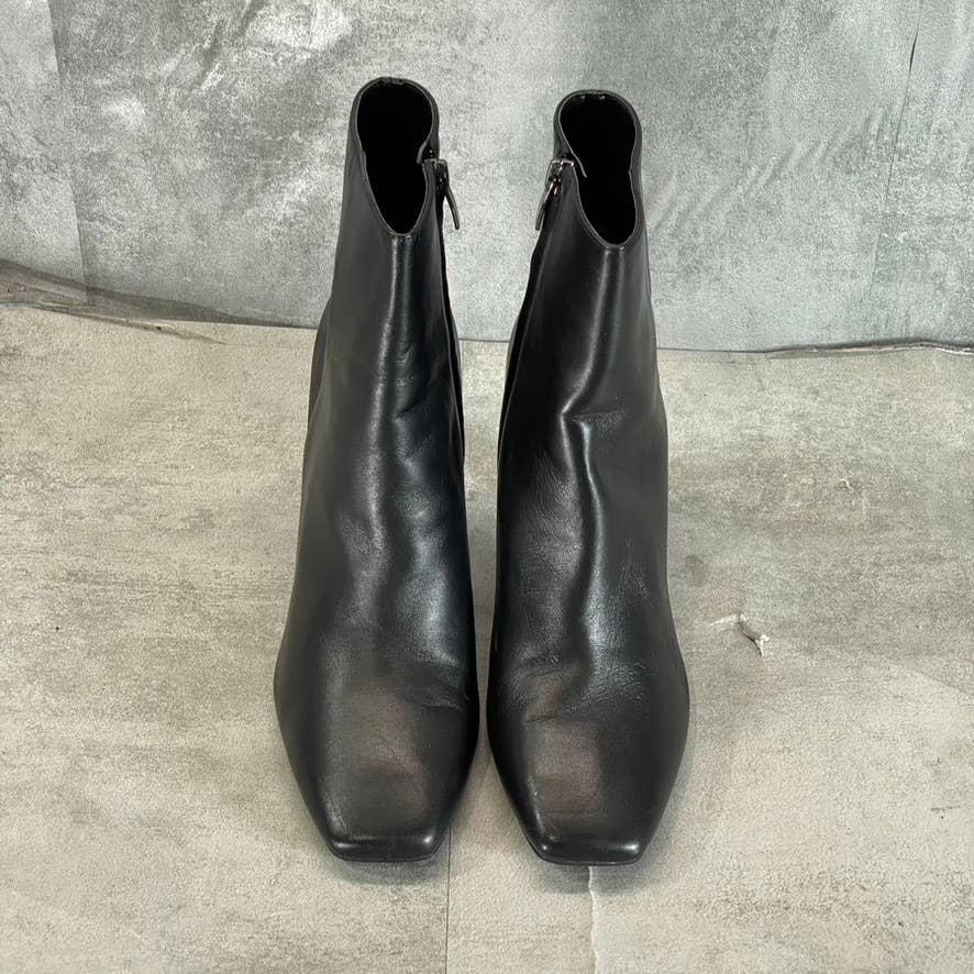 NINE WEST Women's Black Leather Jozy Square-Toe Heeled Booties SZ 9
