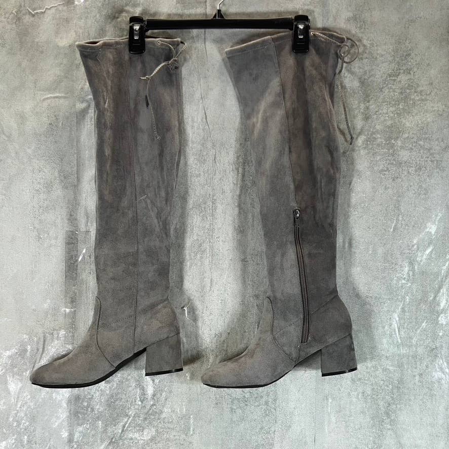 SUGAR Women's Grey Micro Ollie Memory Foam Over-The-Knee Block-Heel Boots SZ 9