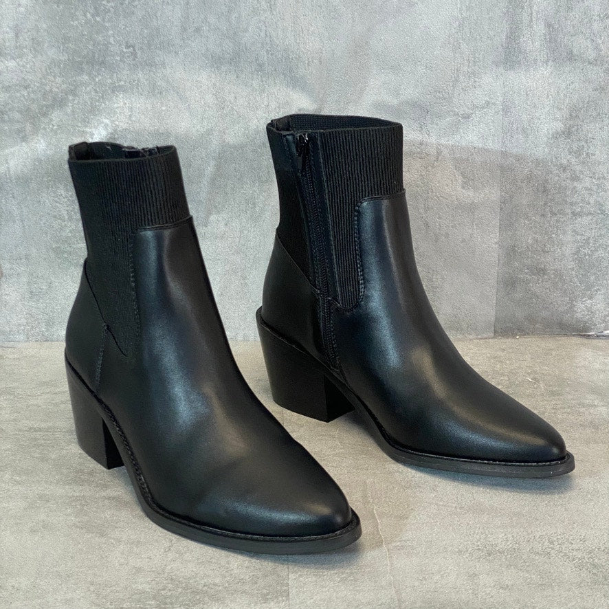 DV DOLCE VITA Black Olystia Almond-Toe Rib Fabric Shaft Block Heel Booties SZ8.5