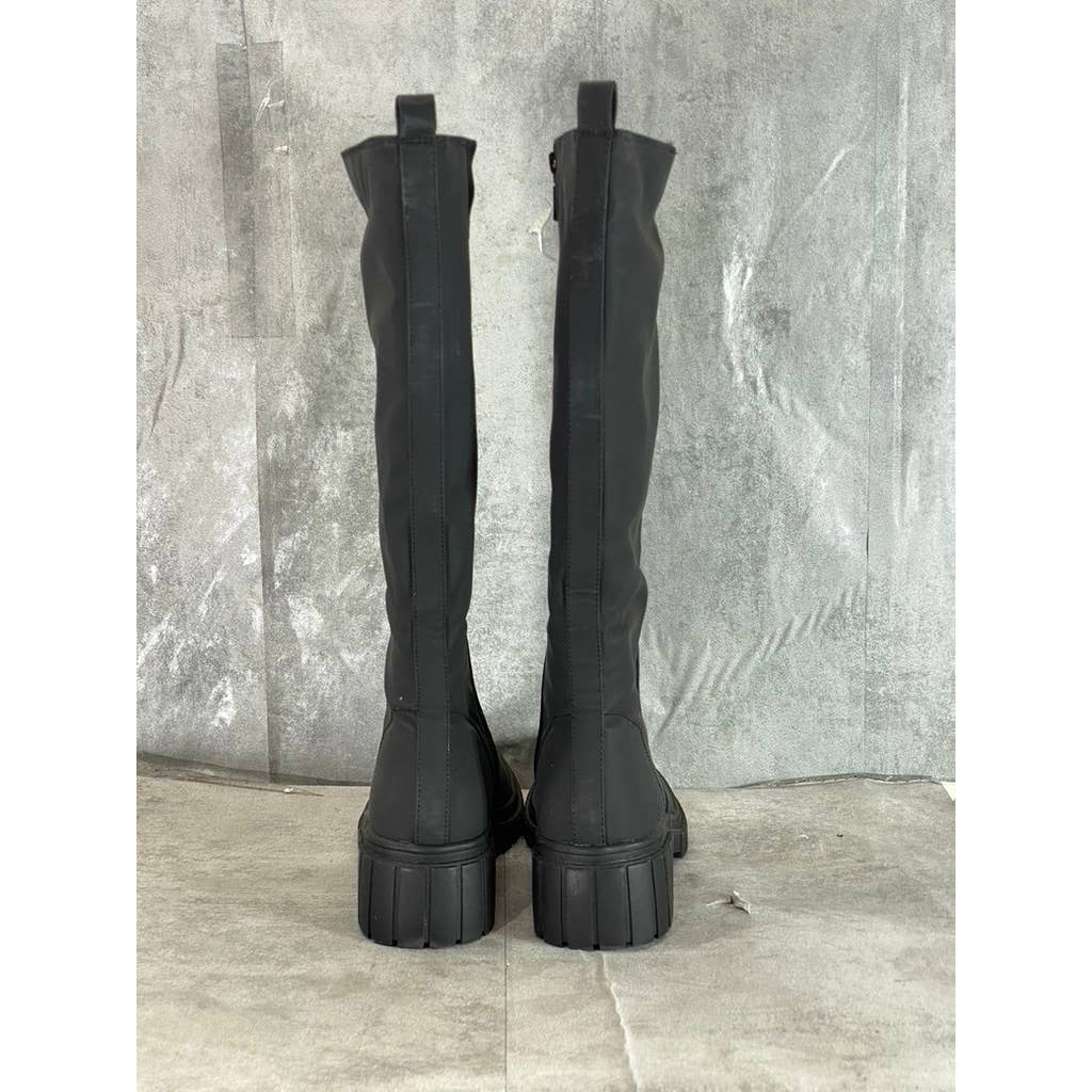 AQUA COLLEGE Women's Black Paz Faux-Leather Waterproof Riding Boots SZ 8