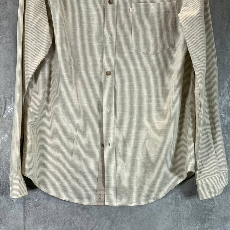 GOODFELLOW & CO Men's Tan Striped Standard-Fit Button-Up Long-Sleeve Shirt SZ M