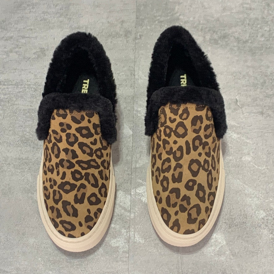 TRETORN Tan/Black Leather Leopard Print Faux Fur Slip-On Round-Toe Sneakers SZ 5