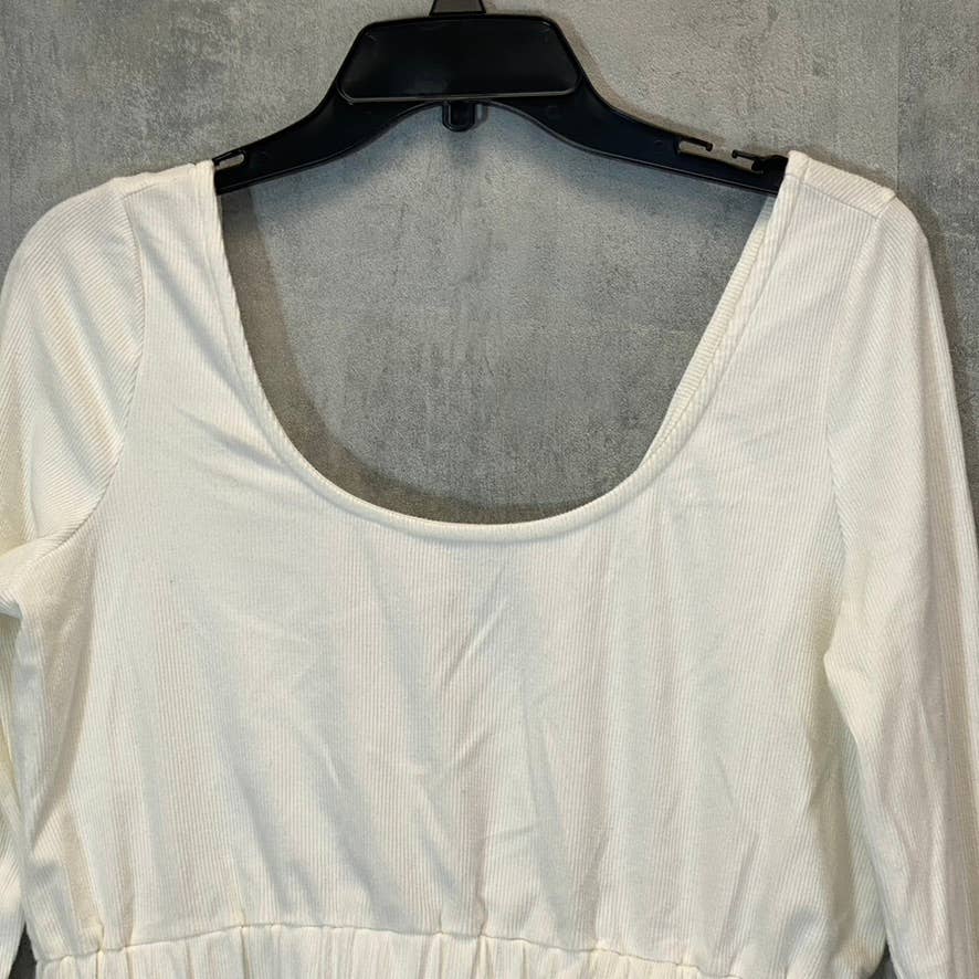 4TH & RECKLESS Women's White Plain Robyn Rib Scoopneck V-Back Knit Top SZ L