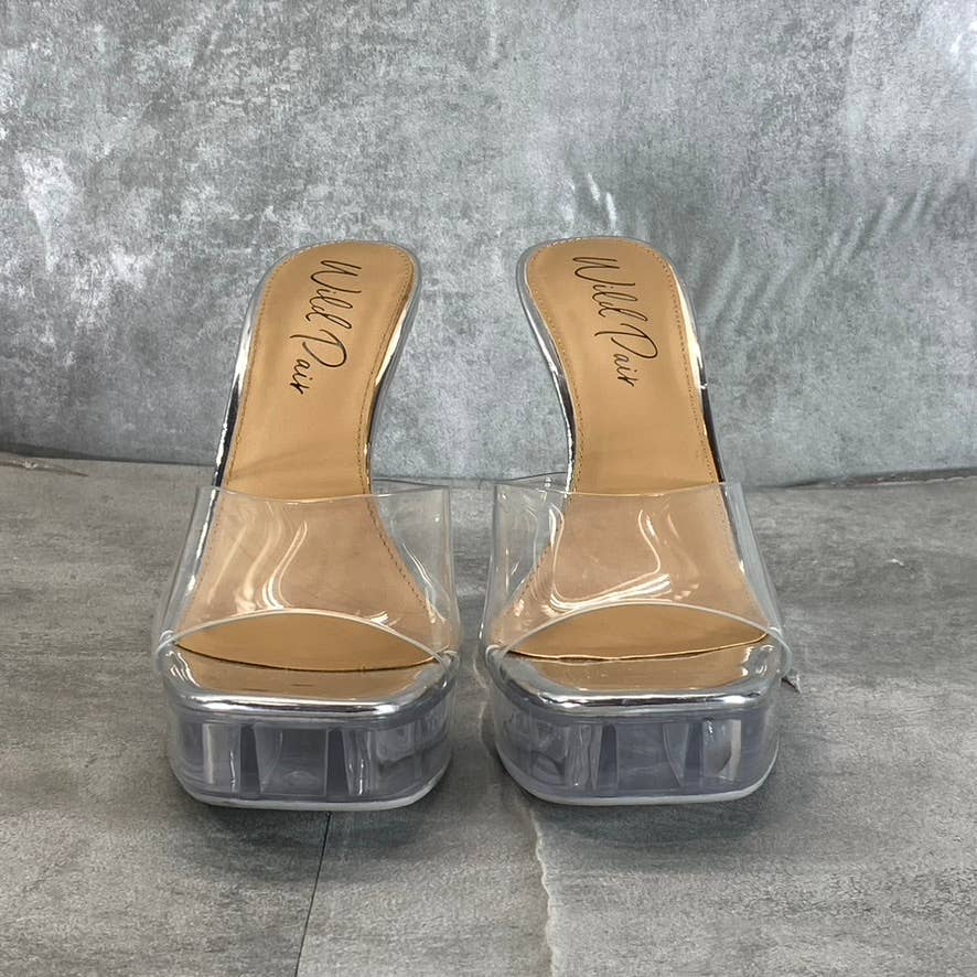 WILD PAIR Women's Clear Vinyl Regeena Square-Toe Platform Slide Dress Sandal SZ6