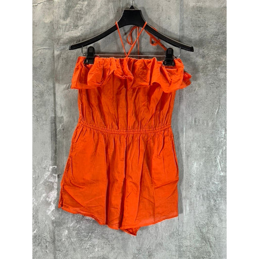 J.CREW Women's Orange Ruffle Sleeveless Pull-On Romper SZ XS