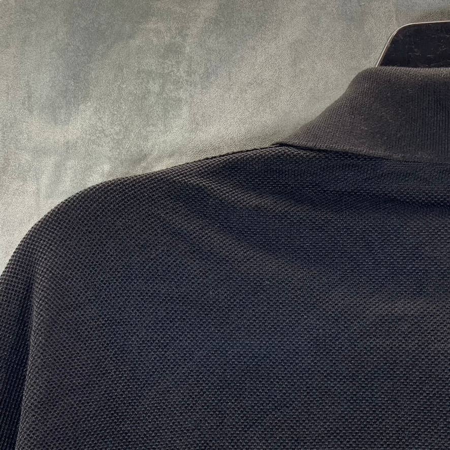 ERMENEGILDO ZEGNA Men's Black Textured Silk Blend Short-Sleeve Polo Shirt SZ L