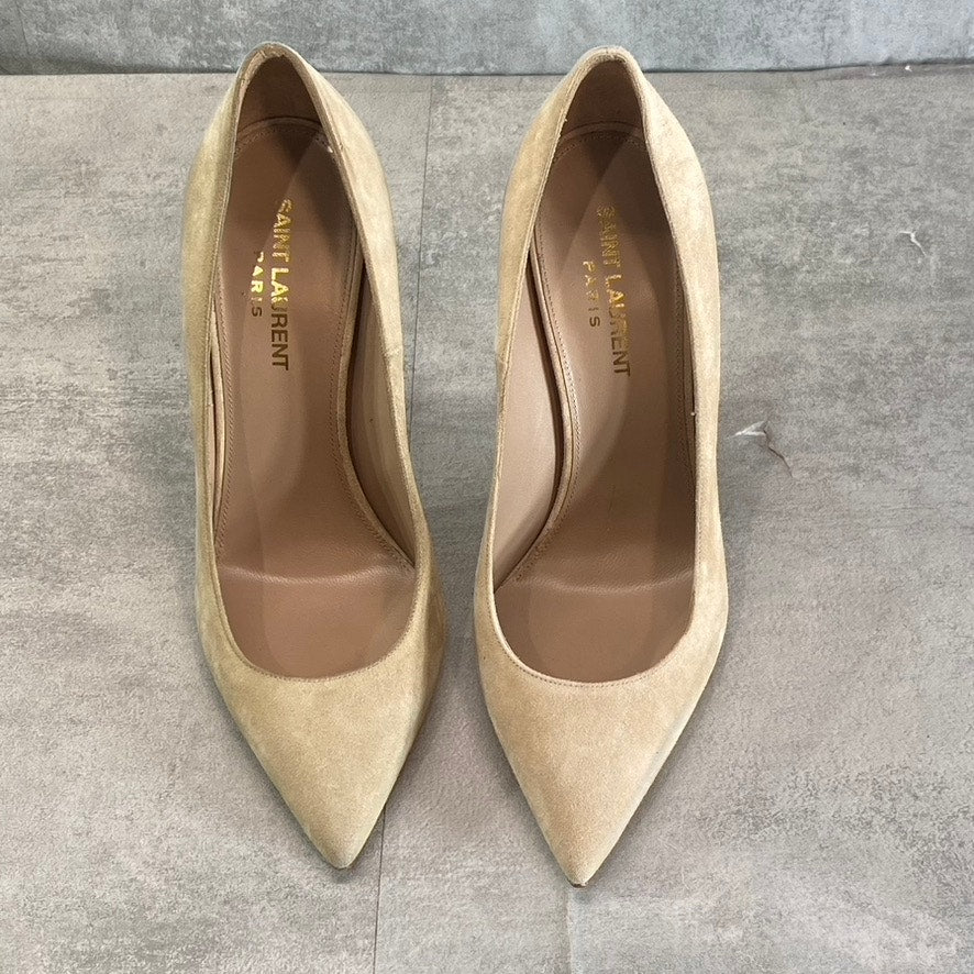 SAINT LAURENT Women's Misia Beige Suede Mid Heel Pointed-Toe Pumps SZ 7