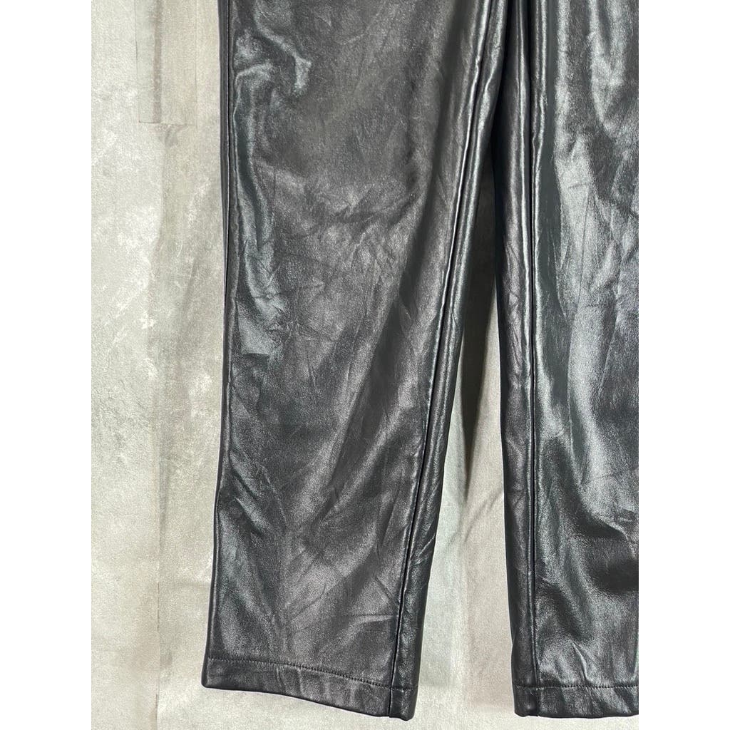 NICOLE MILLER Women's Black Faux-Leather Straight-Leg Pants SZ 2