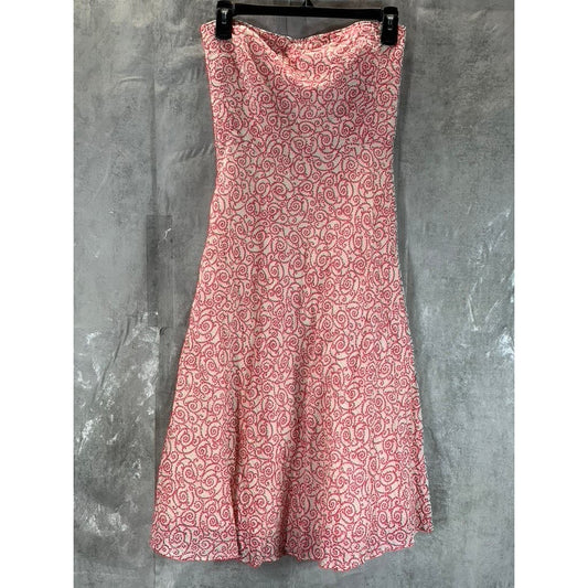 J.CREW Women's Pink/White Printed Strapless Fit & Flare Midi Dress SZ 0