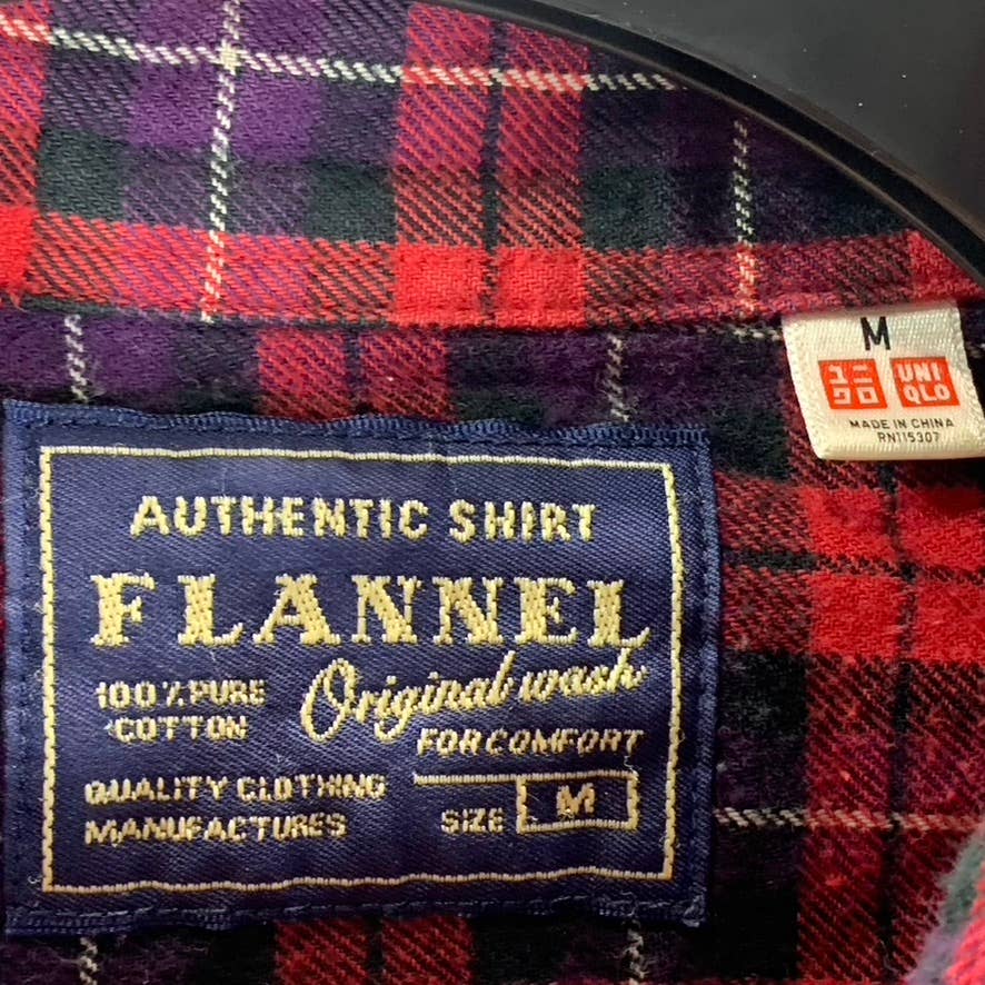 AUTHENTIC SHIRT Men's Red/Navy Flannel Button-Up Long Sleeve Cotton Shirt SZ M